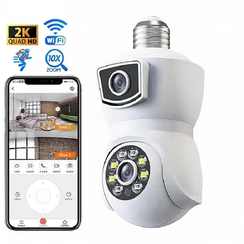 4MP E27 izzó kamera vezeték nélküli WiFi megfigyelő kamera Dual Lens éjjellátó automatikus követés intelligens otthoni biztonsági kamera