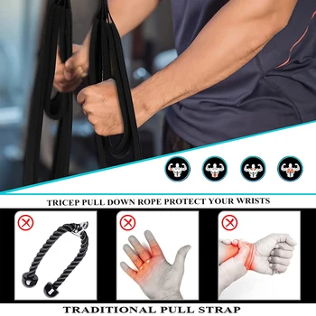 tricepsz kötél kötél rögzítés Tricepsz tornakötél markolat otthoni edzőterem használatra Ergonomikus edzőtermi hosszabbító edzőszalag kompatibilis a legtöbb 3