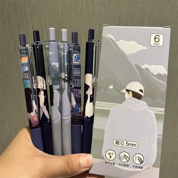 6db Kawaii gél toll fekete tinta ST Nib Vissza az iskolába toll készlet Japán írószer golyóstoll esztétikus tollak Aranyos tollak