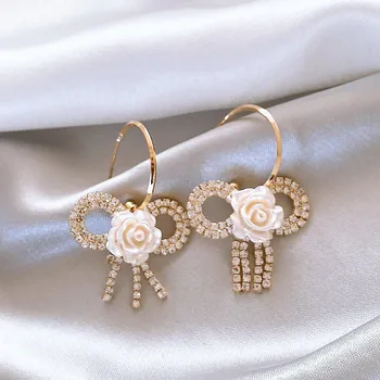 Divat bowknot intarziás strasszos bojt csepp fülbevaló nőknek Szép édes virágos fülbevaló lányparti esküvői ajándékokhoz