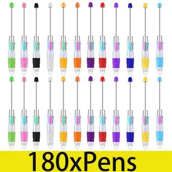 180Pcs DIY többszínű gyöngytollak Új stílusok gyöngyös golyóstoll 4 színű visszahúzható görgős toll