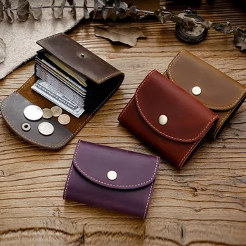 Drop szállítás Valódi bőr mini boríték táska Egyszerű csat Nagy kapacitású kártyatáska Női érme pénztárca Vintage férfi pénztárca