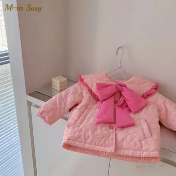 Kislány hercegnő Pamut párnázott rózsaszín kabát Csecsemő kisgyermek nyakörv csokorkabát gyapjú belül Téli meleg babaruhák 1-10Y