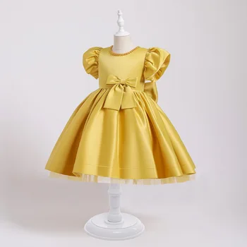 Gyöngyfűző gyerekruhák Lányok puffos ujjú gyermek elegáns ruha hercegnő nyári kislány ruha jelmezek születésnapra3 6 8 10T