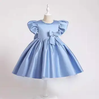 Gyöngyfűző gyerekruhák Lányok puffos ujjú gyermek elegáns ruha hercegnő nyári kislány ruha jelmezek születésnapra3 6 8 10T 2