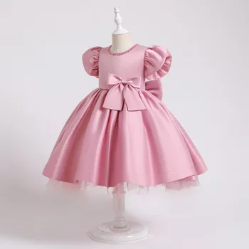 Gyöngyfűző gyerekruhák Lányok puffos ujjú gyermek elegáns ruha hercegnő nyári kislány ruha jelmezek születésnapra3 6 8 10T 3