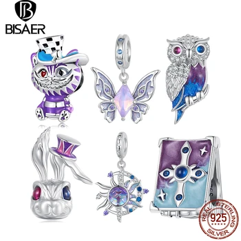 BISAER 100% 925 Sterling Ezüst Magic Rabbit Charm gyöngy pillangó bagoly macska medál Fit női DIY karkötő és nyaklánc finom ékszerek