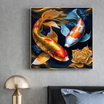 Modern plakátok Kínai absztrakt Kilenc koi hal Tájkép Vászon Festés és nyomatok Falfestmény kép a nappalihoz Cuadros 0