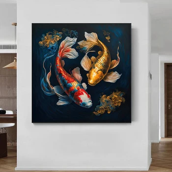 Modern plakátok Kínai absztrakt Kilenc koi hal Tájkép Vászon Festés és nyomatok Falfestmény kép a nappalihoz Cuadros 1