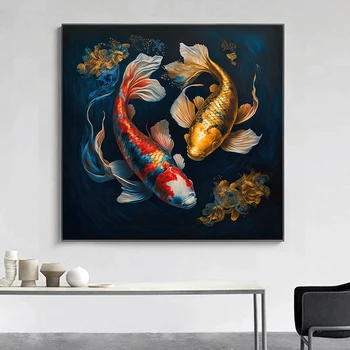 Modern plakátok Kínai absztrakt Kilenc koi hal Tájkép Vászon Festés és nyomatok Falfestmény kép a nappalihoz Cuadros 2