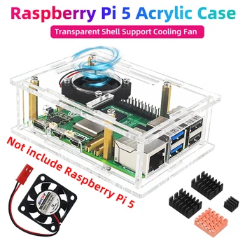 Új Raspberry Pi 5 akril tok átlátszó héj opcionális hűtőventilátor réz alumínium hűtőborda Pi 5-höz