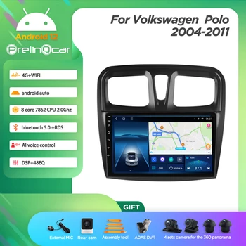Prelingcar Android 12.0 rendszer 2 Din autós multimédia lejátszó GPS navigáció 12,3 hüvelyk A Volkswagen Polo 2004-2011 év 8Core