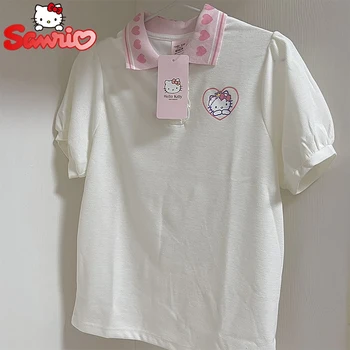 Sanrio Hello Kitty PÓLÓ női Y2k pólók Nyári rövid ujjú Kerek nyakú felső Harajuku Streetwear ingek Ruhák Ajándékok
