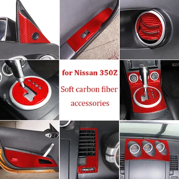 Nissan 350Z 2003-2006 esetén Puha szénszálas piros Központi vezérlőváltó panel Műszerfal légkondicionáló kimenet Autó kiegészítők matrica