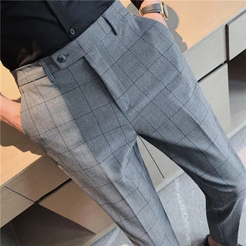 Plus Size őszi új üzleti formális viselet ruha öltöny nadrág férfiaknak Ruházat 2023 Simple Slim Fit alkalmi kockás irodai nadrág 38