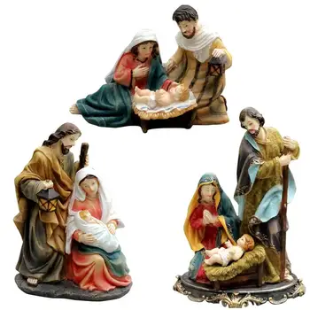 Betlehem figurák Gyanta szobor Szent Család Kézműves műalkotások Vallási TV-polc kandalló Nappali húsvéti dekoráció