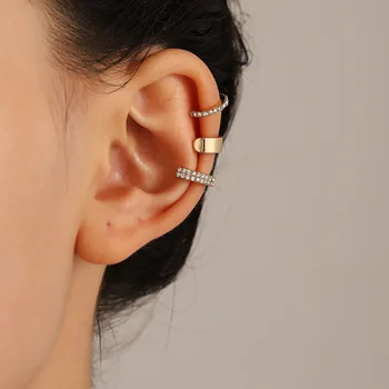 LATS arany színű cirkon fülbevaló fülbevaló szett geometrikus, nem piercing klip fülbevaló nőknek Férfiak Hamis porc fülmandzsetta ékszerek