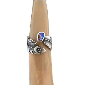 Személyiség fantázia kő Punk gyűrűk férfiaknak és nőknek Toll alakú holdmintás gyűrű Unisex divatékszerekhez Kézi dísz