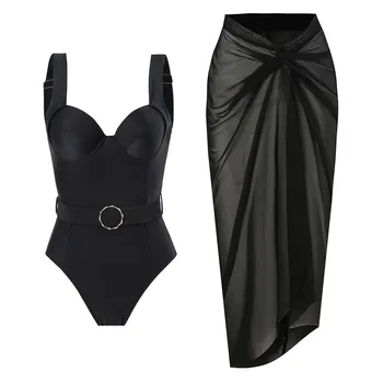 női bikini 2024 Új nyomtatás Egyrészes fürdőruha nőknek Fürdőruha szoknyával fürdőruha Monokini Beach Bodysuit strandruházat