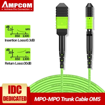 AMPCOM MPO - MPO száloptikai trönkkábel, OM5 multimódusú optikai szálas kábel LSZH OFNR köpenyszálak Női MPO UPC optikai kábelek