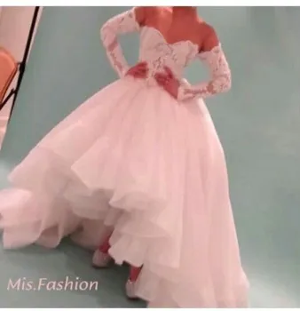 2018 Yousef Arabian Design Off the Shoulder Rátétes hosszú ujjú Rövid első Hosszú Hát A menyasszonyi ruha anyja