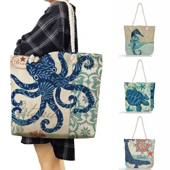 Octopus válltáska kézitáskák bevásárlótáska Eco újrafelhasználható utazási strandtáska Tengeri mentőtáska Nyári nagy kapacitású ágynemű női táska