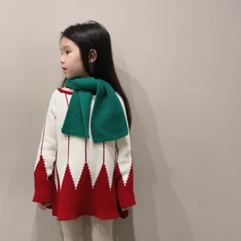 Gyermek karácsonyi pulóver Lány szoknya stílusú kapucnis pulóver Őszi téli finom gyapjú karácsonyfa pulóver köpeny 3-8 éves korig