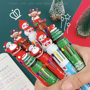 1PC Karácsonyi 10 színű golyóstoll Diáksajtó toll színes toll Mikulás golyóstoll 0,5 mm-es iskolai írószer Gyerek ajándékok