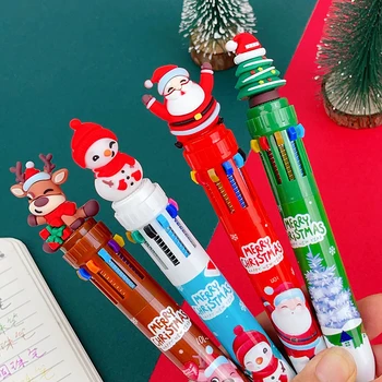 1PC Karácsonyi 10 színű golyóstoll Diáksajtó toll színes toll Mikulás golyóstoll 0,5 mm-es iskolai írószer Gyerek ajándékok 1