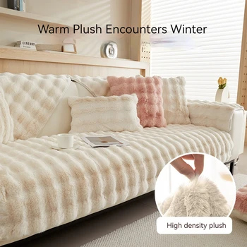 Téli vastagabb nyúl plüss bolyhos kanapéhuzatok Egyszínű csúszásmentes puha meleg kanapépárnák szőnyeg Nappali L alakú kanapé