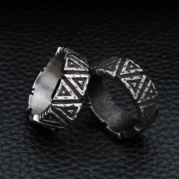 Punk Retro Valknut gyűrű férfiak és nők rozsdamentes acél egyedi acél szín/fekete háromszög gyűrű Nordic Viking Amulett ékszer ajándék
