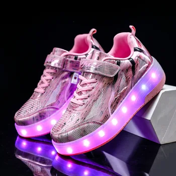 =Gyerek LED fényhenger cipő 6-18 éves fiúk lány világító világító görkorcsolya tornacipők kerekeken