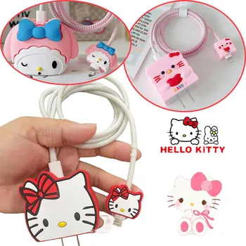 4db Sanrio Hello Kitty puha szilikon töltőtok iPhone 18/20W adapterhez Tok adatkábel védő anime fejharapásvédő