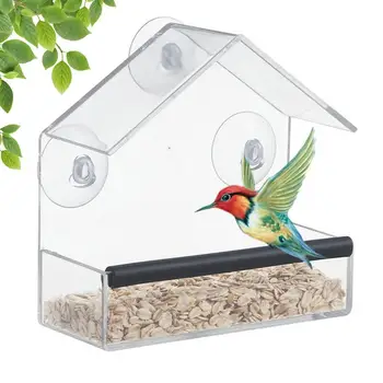 Ablak madáretető madárház átlátszó akril madáretető tálca tapadókoronggal Nagy kapacitású esőálló kültéri kerthez 0