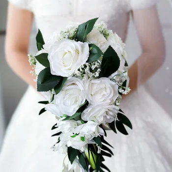 2023 Új érkezésű romantikus művirágok Menyasszonyi kéz rózsa esküvői csokor