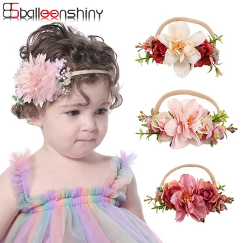BalleenShiny Baby Girl fejpánt Kawai hercegnő korona haj kiegészítők Virág kislánynak Nylon virágok fotó kellékek Alacsony ár