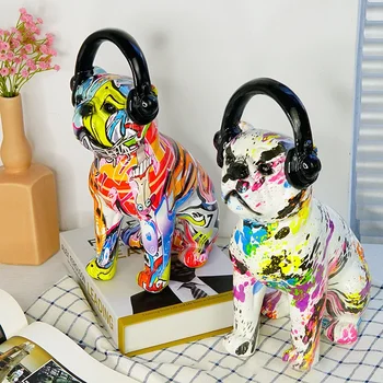 Graffiti Kutya szobrok Színes Teljes Bulldog szobor Pop Modern Art figurák belső polchoz Otthoni állvány dekorációs kiegészítők
