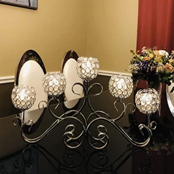 Kristály gyertyatartó Kristálycsillár Vízszintes asztal álló gyertyatartó Esküvői díszgyertyatartó (ezüst) qq484 1
