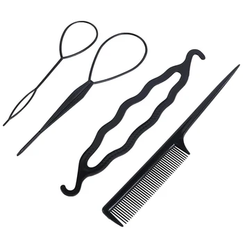 4PCS Magic hajformázó eszközök készlet DIY hajfonás Fonat kiegészítők Hajtűcsavar zsemle Barrettes hajcsatok nőknek Fodrász