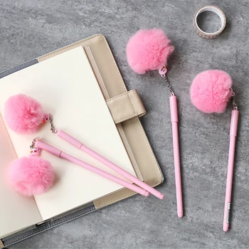 Flamingó plüss medál gél toll Aranyos kreatív 0,5 mm-es fekete gél tinta utántöltő gél tollak sima írás iskolai irodába, rózsaszín