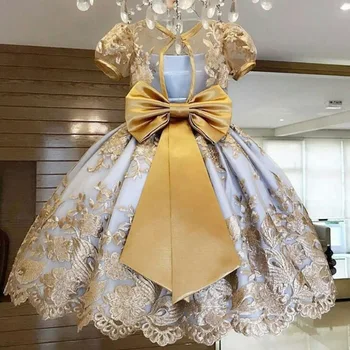 Esküvő Elegáns parti báli ruha Gyermekek születésnapi szépségverseny Úrvacsora Hivatalos Vestidos lányok fodros hercegnő ruha gyerekeknek