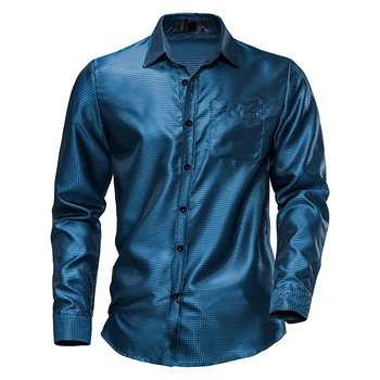 Férfi luxus alkalmi formális ing Hosszú ujjú Slim Fit üzleti ruha ingek felsők