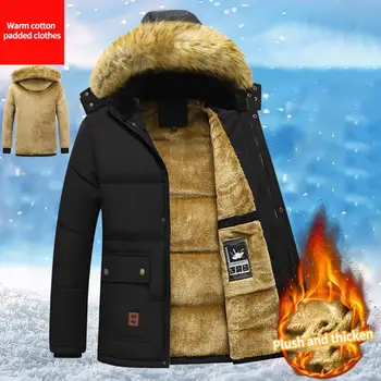 2023 Új férfi téli parka gyapjú bélelt vastag meleg kapucnis bunda gallér férfi méret 5XL plüss kabát őszi munka outwear fekete