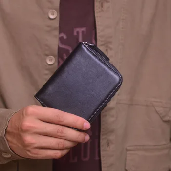 AETOO Új retro cipzáras érme pénztárca egyszerű, rövid kis pénztárca Jogosítvány jogosítvány jogosítvány egy bőr pénztárca férfiaknak és férfiaknak