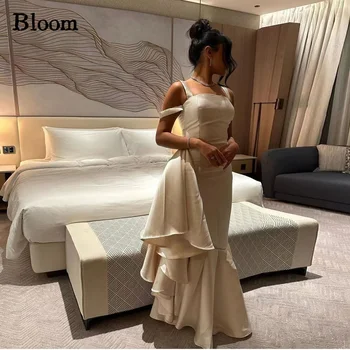 Bloom egyszerű stílusú báli ruhák sellő dupla széles pántok fodrok Hivatalos estélyi ruhák Esküvői parti ruha Ingyenes szállítás