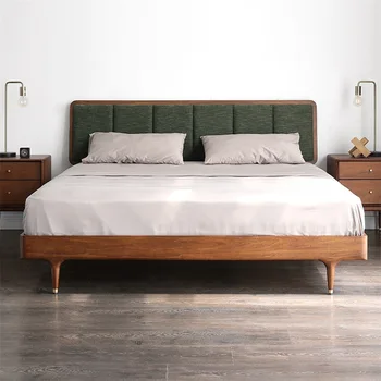Nordic Style tömörfa éjjeliszekrény Puha dupla bőr ágy Master hálószoba dió szín Modern egyszerű bútorok