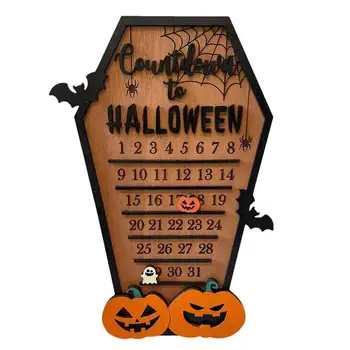 Adventi Halloween naptár Fa koporsó naptár mozgó fadarabok Visszaszámlálás Tök denevér naptár Party dekorációk 0