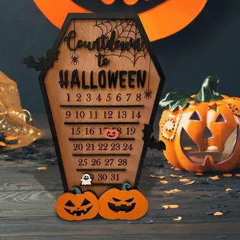 Adventi Halloween naptár Fa koporsó naptár mozgó fadarabok Visszaszámlálás Tök denevér naptár Party dekorációk 3