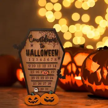 Adventi Halloween naptár Fa koporsó naptár mozgó fadarabok Visszaszámlálás Tök denevér naptár Party dekorációk 4