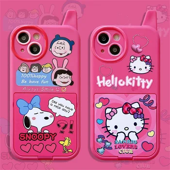 Hello Kitty Sanrio Snoopy Flip tükör Anime telefontok iPhone 15-höz 14 13 12 11 Pro Max 14 Plus tok Aranyos luxus rajzfilm borító